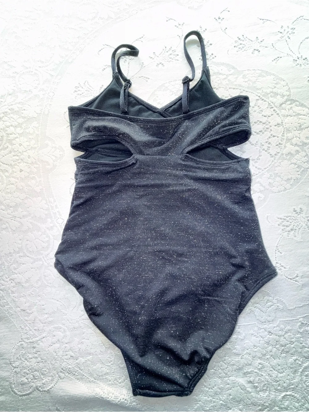 art class Girls Black Metallic Sparkle Cutout One Piece Swimsuit Size XL (14)